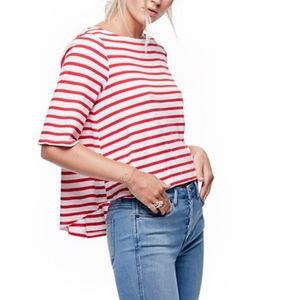 We The Free People Cannes Hi-Lo Waffle Knit Top Red White Stripe S Small